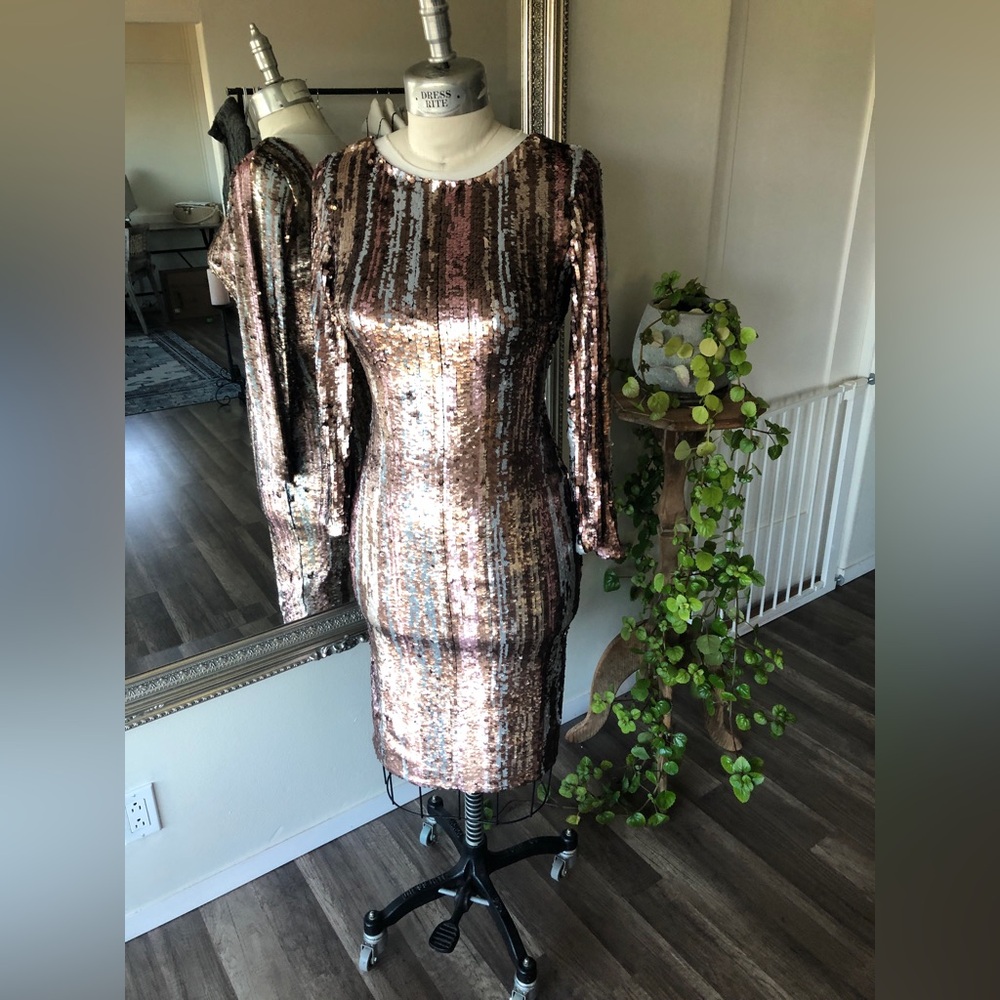 Dress the Population Bronze Sequin Emery Dress Size Medium